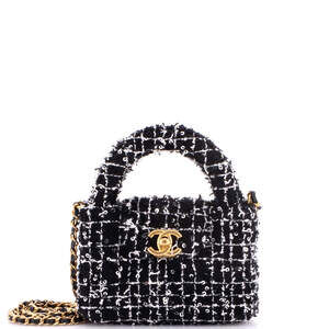 Chanel Nano Kelly Top Handle Shopping Bag Quilted Tweed with Sequins
